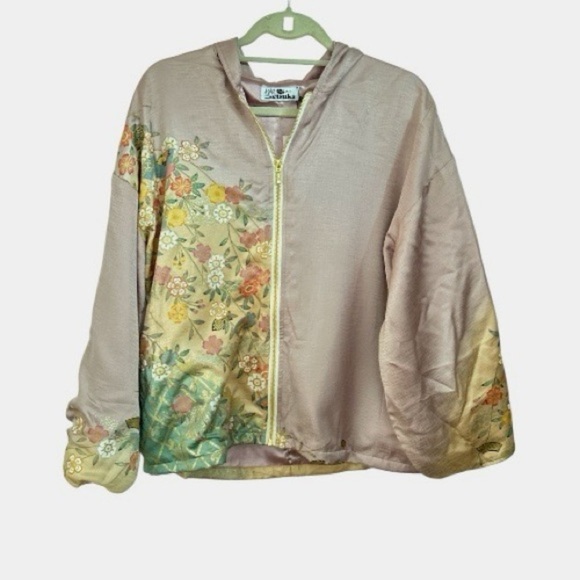 etsuka Jackets & Blazers - Etsuka Recycled Silk Kimono Jacket Floral Zip Hoodie Handmade Japan